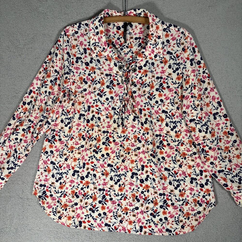 Kay Celine Peasant‎ Top Women’s Size XL Floral Coreset Tie Neck Boho Cottagecore